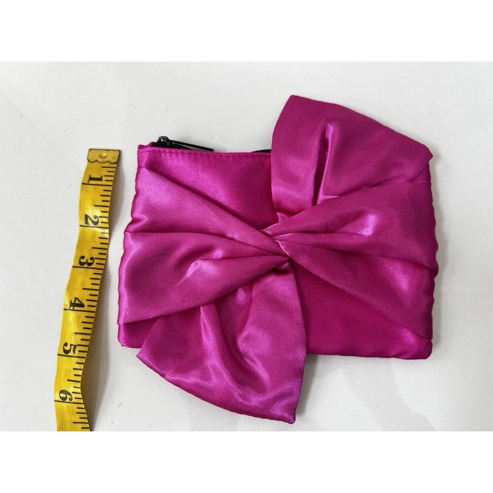 Hot Pink Stain Bow Zip Makeup Bag Clutch Wallet Travel Case Handbag Organizer